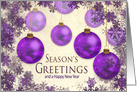 Christmas, Business,Purple Ornaments, Snow Flakes, Season’s Greetings card