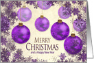 Christmas, Purple Ornaments, Snow Flakes’ Frame card