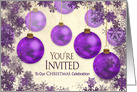 Christmas Party Invitation, Purple Ornaments, Snow Flakes’ Frame card