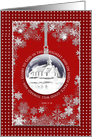 Christmas, Christian, Red with Ornament with Country Church In Winter card