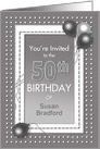 Invitation, 50th Birthday, Gray and White Polka Design, Name Insert card