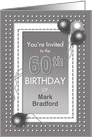 Invitation, 60th Birthday, Gray and White Polka Design, Name Insert card