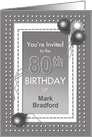 Invitation, 80th Birthday, Gray and White Polka Design, Name Insert card
