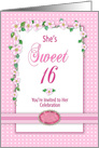 Sweet 16th Birthday Invitation, Pink Flowers & Polka Dots card