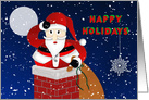 Christmas,Happy Holidays, Fat Santa Stuck in Chimney on Snowy Night card