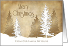 Christmas,From Our Family to Yours, Beige and White Trees Snow Scene card
