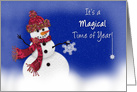 Winter Season,It’s a Magical Time of Year, Snowman Lady in Snow Scene card