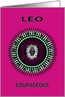 Zodiac Leo and Fierce Lion Isolated on Fuchia Pink Background, Blank card