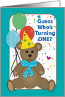 Baby’s 1st Birthday, Invitation, Teddy Bear and Balloons card