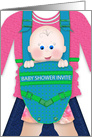 Baby Shower Party Invitation, Baby In Carrier Strapped to Mother card