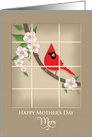 Mother’s Day, Mom, Window View of Red Cardinal on Apple-blossom Branch card