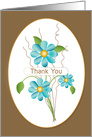 Thank You, Blue Flowers set in Oval Frame with Soft Brown Background card