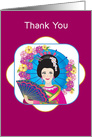 Thank You, Asian Woman Dressed, Culture Attire, Umbrella, Blank card