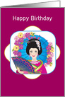 Birthday, Asian Woman in Her Culture Attire, Umbrella/Fan card
