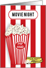 Movie Night Invitation, Popcorn, Movie Tickets, Red and White Stripes card
