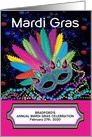 Mardi Gras, Invitation, Colorful Mask and Beads Isolated on Black, card