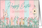 Easter, Granddaughter, Easter Bunny Gardening, Flowers & Picket-Fence card