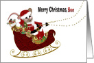 Santa Mouse Christmas, Son, Fat Mouse Driving Sleigh with Toys card