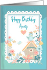 Birthday, Aunt, Watercolor Flowers, Birdhouse card