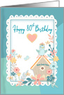 Birthday,80th, Watercolor Flowers, Birdhouse. Woman card