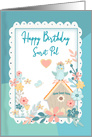 Birthday,Secret Pal, Watercolor Flowers, Birdhouse. Woman card