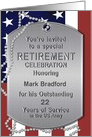 Army Retirement Celebration Invitation, Dog Tags, US Flag, Name Insert card
