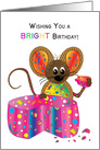 Birthday, Mouse Eating Cheese in Kaleidoscope Like Design card