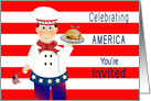 Invitation, Celebrating America, Chef with Cheeseburger at Bar-B-Que card