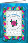Birthday, Mom, Stained Glass Effect with Fuchsia Rose card