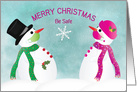 Christmas, Covid-19, Snowmen Social Distancing with Masks card