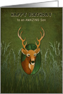 Birthday, Son, Graphic Deer in the Bush, Green Grassy Background card