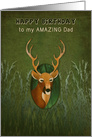 Birthday, Dad, Graphic Deer in the Bush, Green Grassy Background card