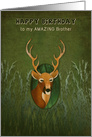Birthday, Amazing Brother, Graphic Deer in Green Grassy Background card