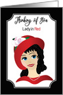 Thinking of You, Lady in Red, Lady Wearing Red Hat card