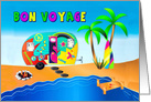 Bon Voyage, Hippie Camper and Campsite by Water, Surf Boards card