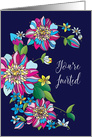 You’re Invited, Flowers, Bright and Bold in Fuchsia, Yellow, and Blues card