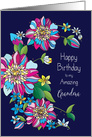 Birthday Grandma, Flowers, Bright Fuchsia, Yellow, and Blues card
