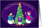 Christmas, From All of Us, Snowman Family Decorating Christmas Tree card