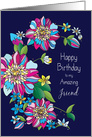 Birthday, Friend, Bold, Bright and Beautiful Flowers on Deep Purple card
