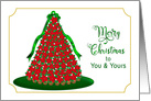 Christmas, To You & Yours, Red Poinsettia Christmas Tree, Gold Border card