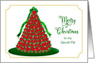 Christmas, Secret Pal, Red Poinsettia Christmas Tree, Gold Border card