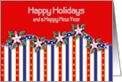 Happy Holidays USA Military Patriotic Poinsettias Stars and Stripes card