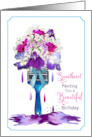 Birthday Sweetheart Paintbrush of Purple Fuchsia Flowers card