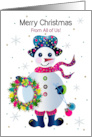 Christmas From All of Us Snowman and Wreath in Bright Vivid Colors card