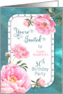 50th Birthday Pink Floral Invitation with Name Insert on Teal card