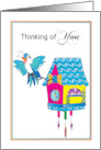 Thinking of You Colorful Cuckoo Clock and Bird card