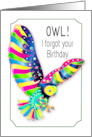 Belated Birthday Colorful Owl in Flight Kaleidoscope Collection card