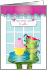 Mother’s Day Daughter Window Scene with Cupcake and Stacked Cups card