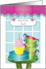 Birthday Aunt Window Scene with Cupcake and Stacked Cups card