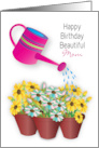 Birthday For Mom Watering Can and Pots of Daisy Like Flowers card